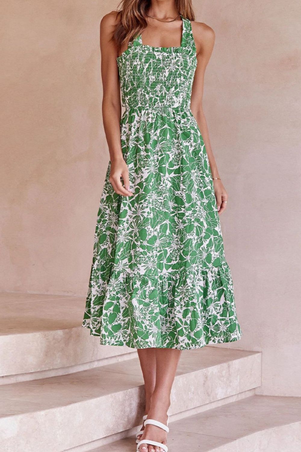 Floral Crisscross Tie Back Midi Dress